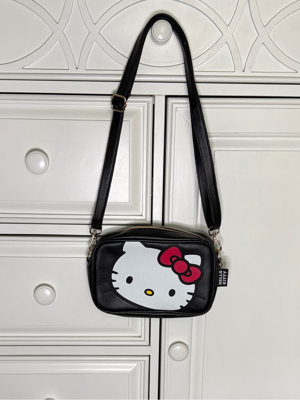 Hello Kitty Black Crossbody Bag with White Face and Pink Bow